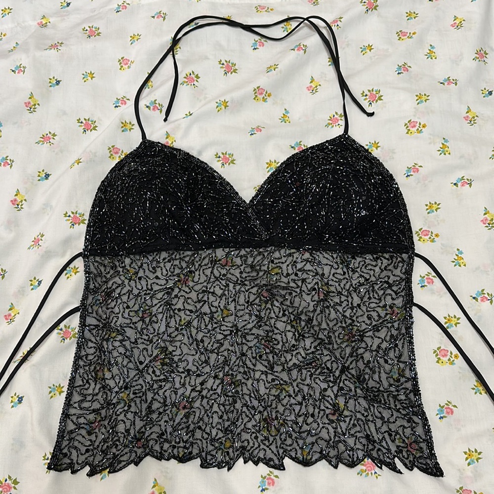 Y2K Beaded Backless Halter Top